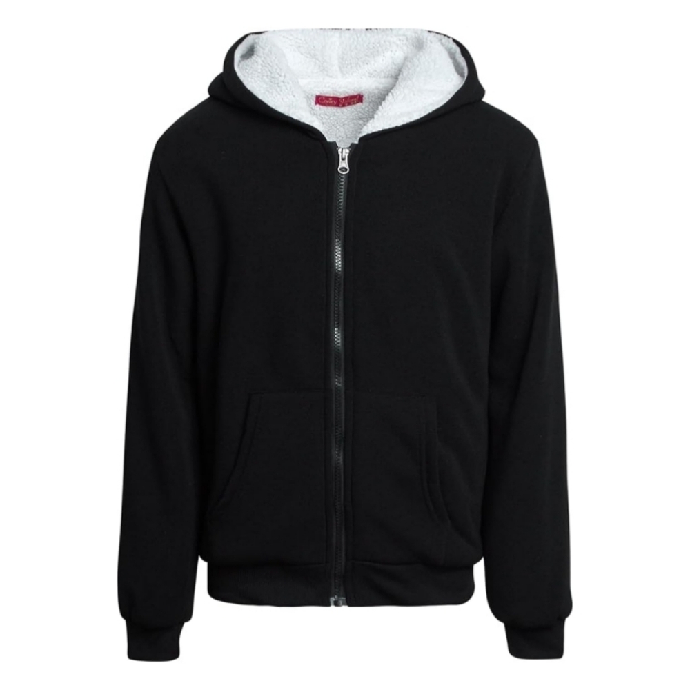 NEW Coney Island Girls Full Zip Sherpa Lined Fleece Hoodie Jacket Black 14-16